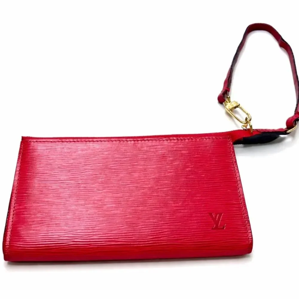Louis Vuitton Red Epi Leather Pochette Wristlet Clutch Castilian Red LV Vintage